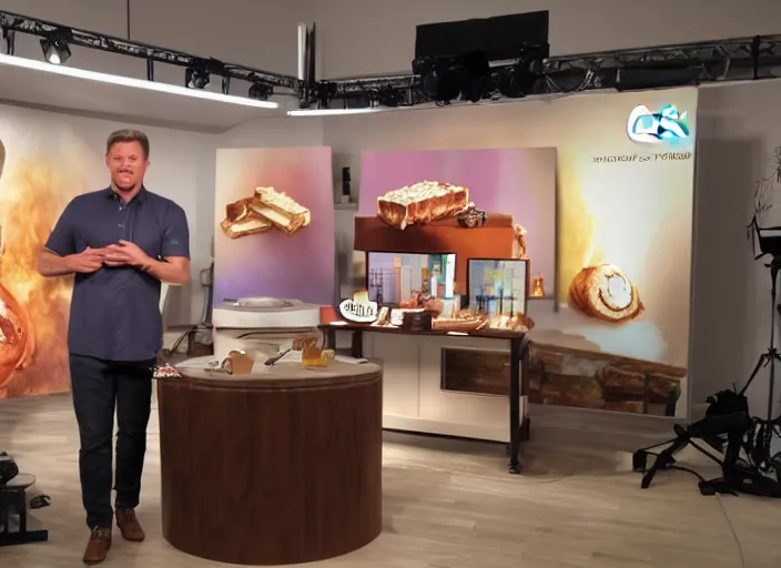 Prompt: qvc tv show product showcase melted snickers bar, studio lighting, limited time offer, graphics $ 9 9 call now