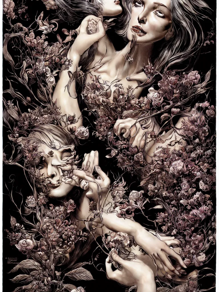 Image similar to fragrance advertising campaign by bernie wrightson, highly detailed