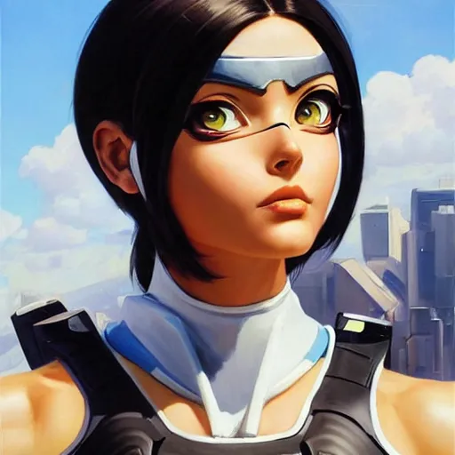 Image similar to greg manchess portrait painting of battle angel alita as overwatch character, totally whack, medium shot, asymmetrical, profile picture, organic painting, sunny day, matte painting, bold shapes, hard edges, street art, trending on artstation, by huang guangjian and gil elvgren and sachin teng