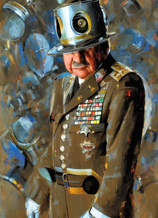 Prompt: portrait of general augusto pinochet as a robot by john berkey