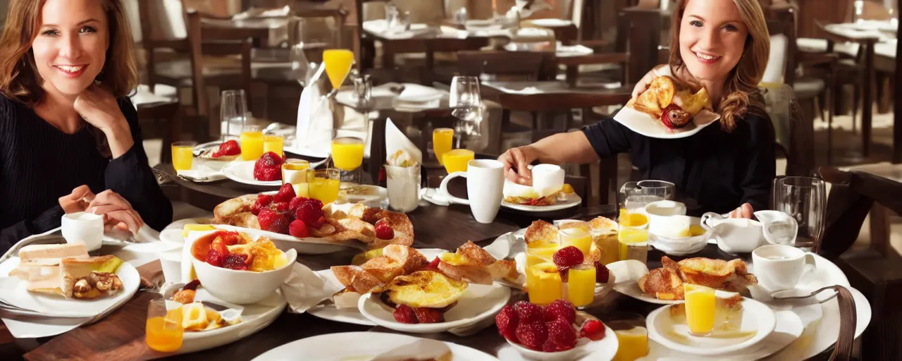 Prompt: Breakfast in five-star restaurant. Promotional Advertisement Photo.