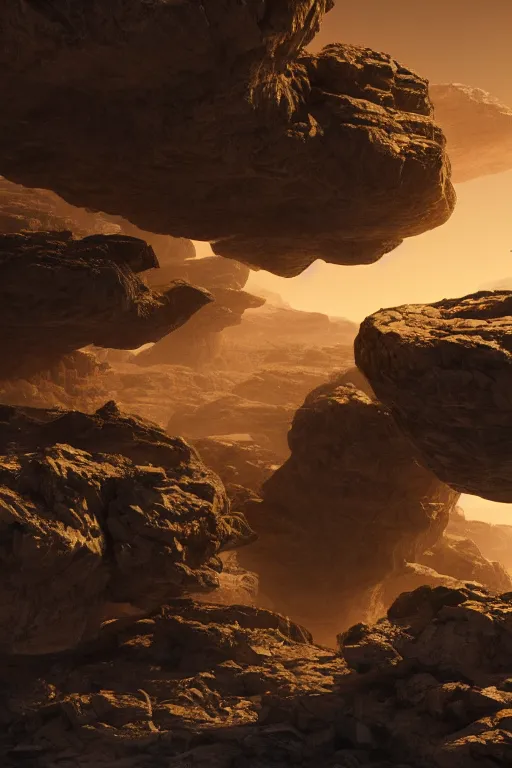 Image similar to mechanoids mining resources in a vast futuristic rocky landscape in the style of thomas cole, raytracing, 8 k, octane render, volumetric, vivid, beautiful, hyperrealism