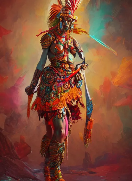 Image similar to detailed full body concept art illustration colorful oil painting of an ancient warrior goddess in full intricate colorful clothing, ultra detailed, digital art, octane render, 4k