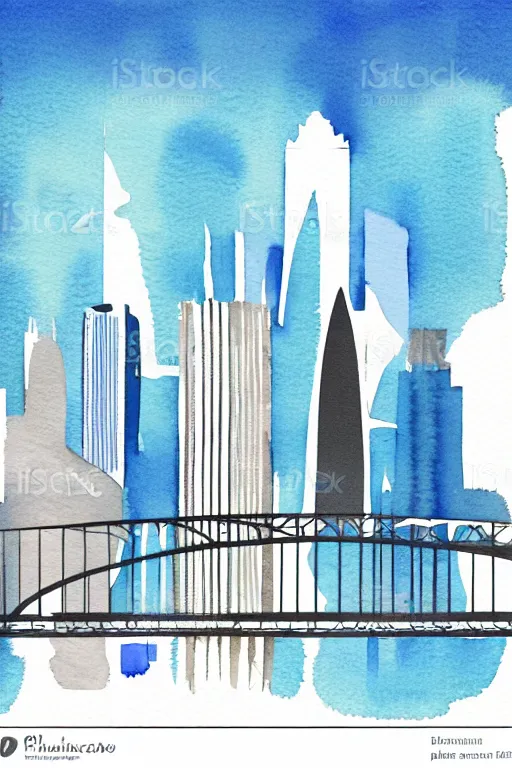 Image similar to minimalist watercolor art of frankfurt river bridge skyline, illustration, vector art