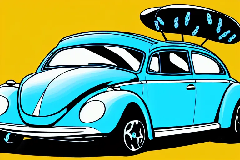 Image similar to a blue beetle car with burgers for wheels, digital art 4 k,