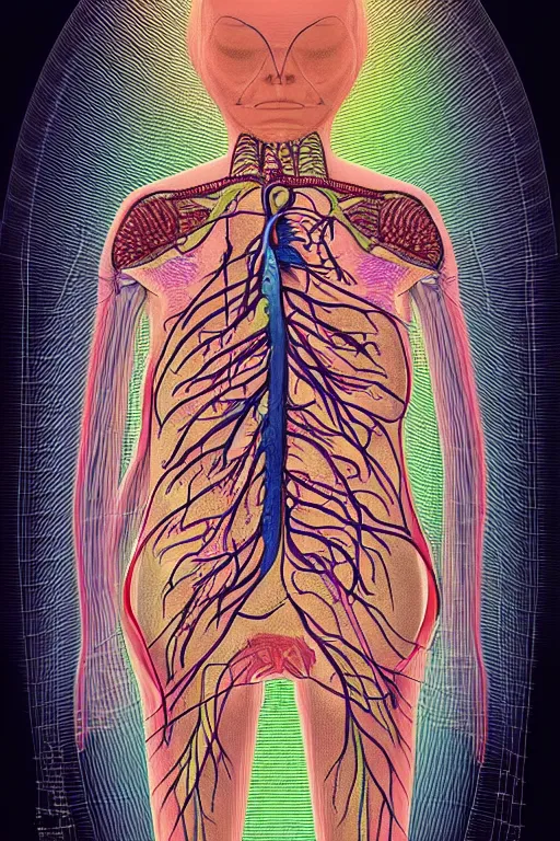 Prompt: psychedelic anatomically accurate labeled medical diagram of alien animal, intricate parts, fine details, hyper realistic, elegant minimalism, by seichen, surreal