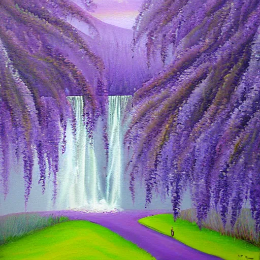 Prompt: a beautiful painting of wisteria falls