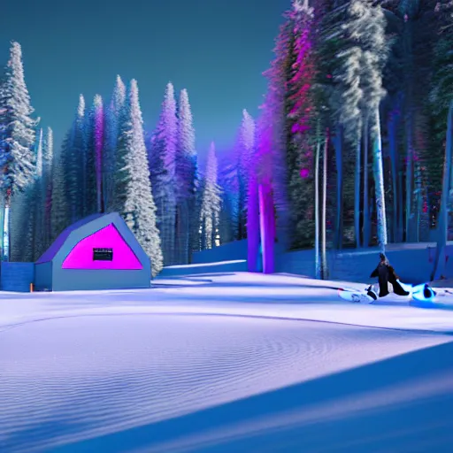 Image similar to : psychedelic ski resort, luxury, modern architectural plans hyper - realistic, detailed, render by c 4 d octane, unreal engine, 8 k 3 d render ray traceing