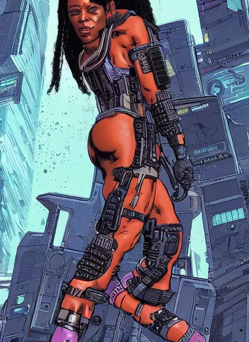 Prompt: sonya igwe. apex legends cyberpunk fitness babe. concept art by james gurney and mœbius.