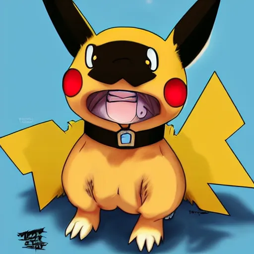 Prompt: A hybrid of (pikachu) and a blond terrier!!!!! anime art, pokemon, digital art, detailed, award winning