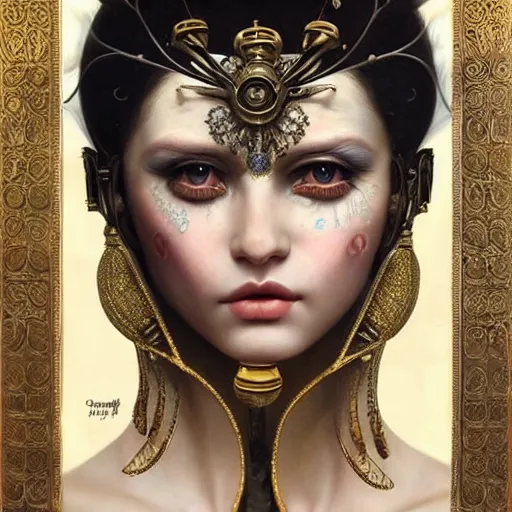 Prompt: ultra realist soft painting of a single attractive gynoid aisan female sillicon skin long dress, curiosities carnival, symmetry accurate features, very intricate details, focus, curvy, artstyle by Tom Bagshaw, award winning