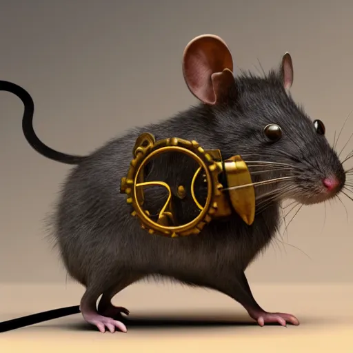 Prompt: a rat with steampunk googles, with Vray