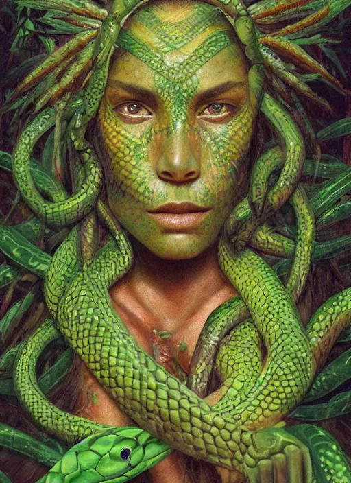 Medusa {{light eyes}} {{green snake hair}} wearing s