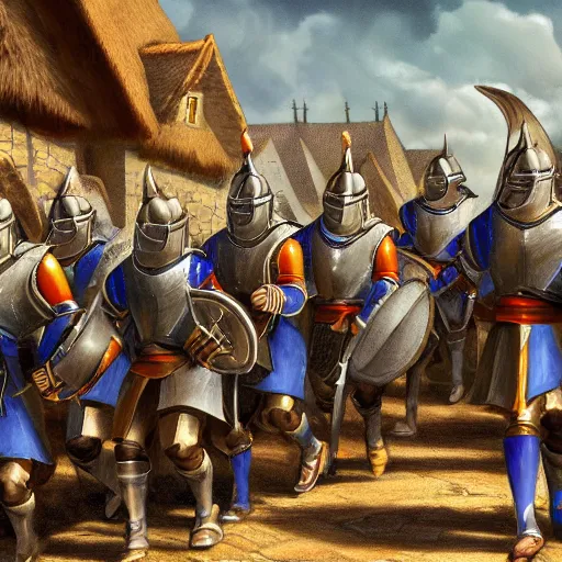 A group of Knights wearing blue gambesons march | Stable Diffusion ...