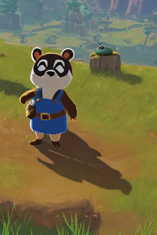 Image similar to an in game portrait of tom nook from the legend of zelda breath of the wild, breath of the wild art style.