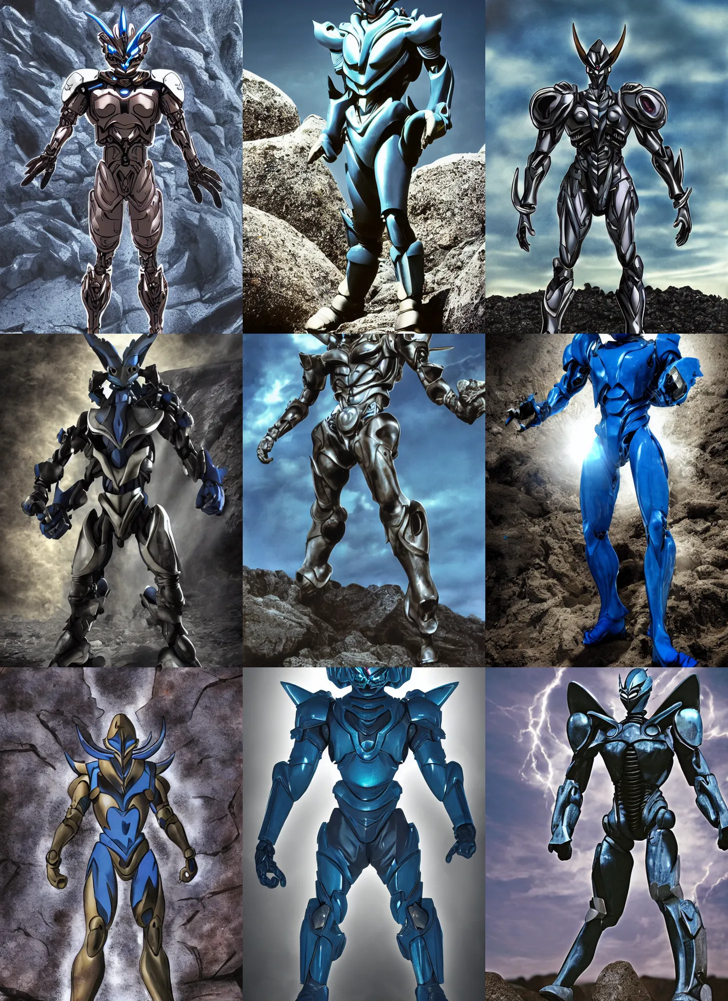 Prompt: character portrait of the guyver 1 standing in a rock quarry, guyver dark hero, tokusatsu, rubber suit, guyver the biobooster armor, guyver out of control, full body, centered, daylight, cinematic camera, cinematic lighting, wide angle lens