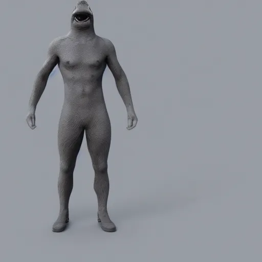 Prompt: a shark / human hybrid, 3 d render