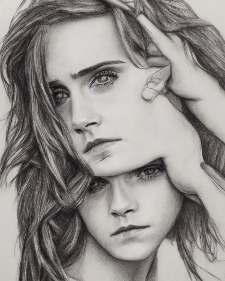 Prompt: emma watson, charcoal drawing, highly detailed