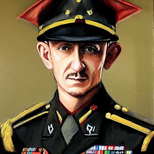 Image similar to “Oil painting of Chester Bennington as a World War 1 general, 4k”