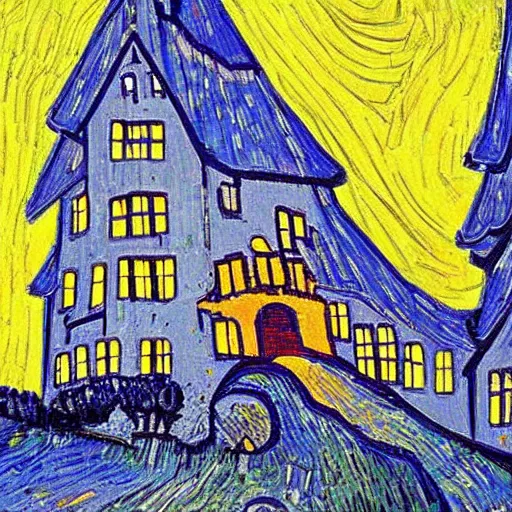 Image similar to Gripsholms castle in the style of van gogh