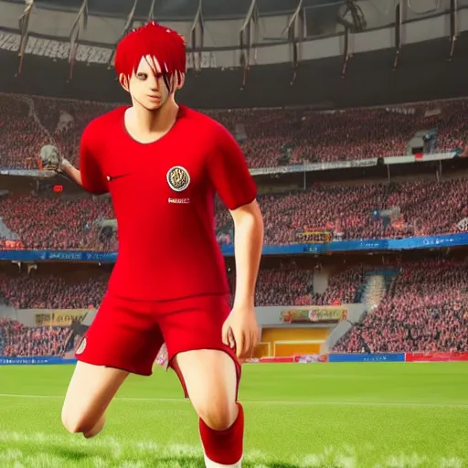 Image similar to a screenshot of red haired shanks onepiece in fifa 2 2, ea games, rtx, nvidia geforce, best graphics