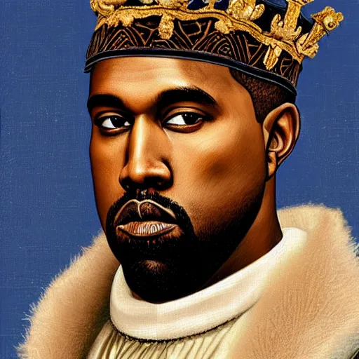 Image similar to a renaissance style portrait painting of kanye west wearing a crown