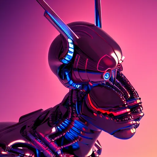 Image similar to synthwave cyborg insect aliens, detailed face, sharp focus, synthwave art, aesthetic, octane render, raw, cinematic