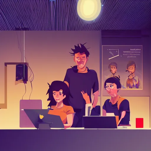 Image similar to team of sap employees in the office performing a due diligence to a startup based in italy. photoshop filter cutout vector behance hd by jesper ejsing, by rhads, makoto shinkai and lois van baarle, ilya kuvshinov, rossdraws, illustration, art by ilya kuvshinov