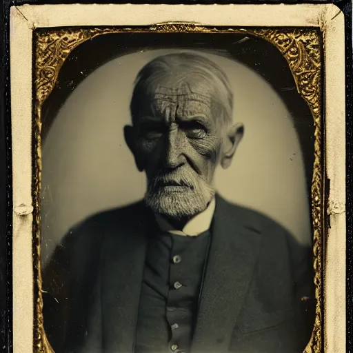 Image similar to facial portrait of a 8 2 year old bukfut, 1 9 1 9, ambrotype, award winning