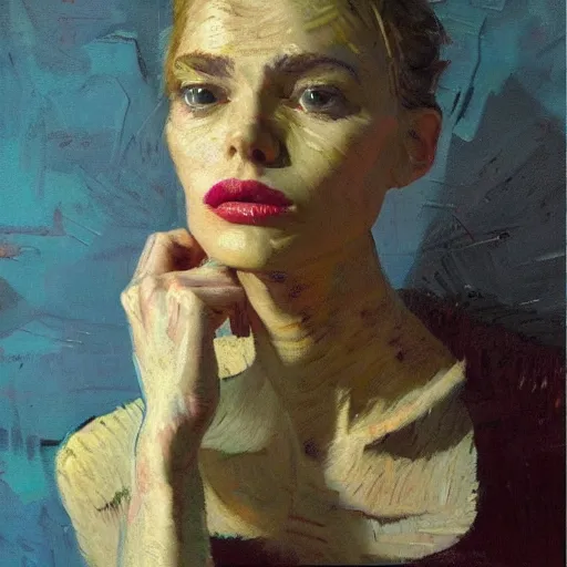 Prompt: beautiful woman, realistic proportions, full body, ecstatic, warm lighting, rule of thirds, spotlight, by greg rutkowski, by jeremy mann, by francoise nielly, by van gogh, claymation scene