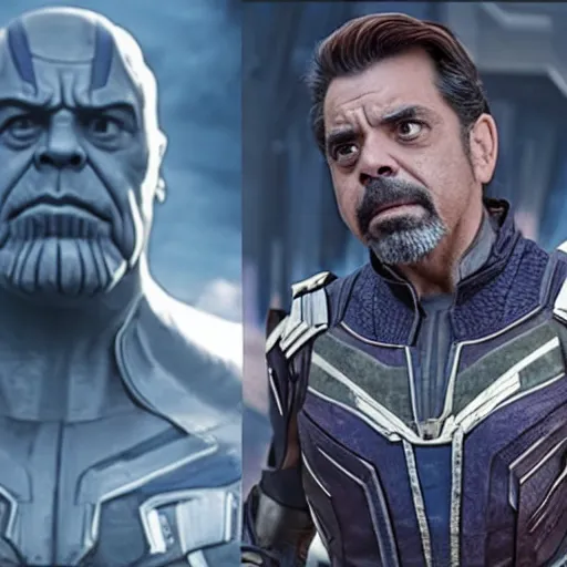 Image similar to film realistic still Eugenio Derbez as Thanos in Avengers Endgame