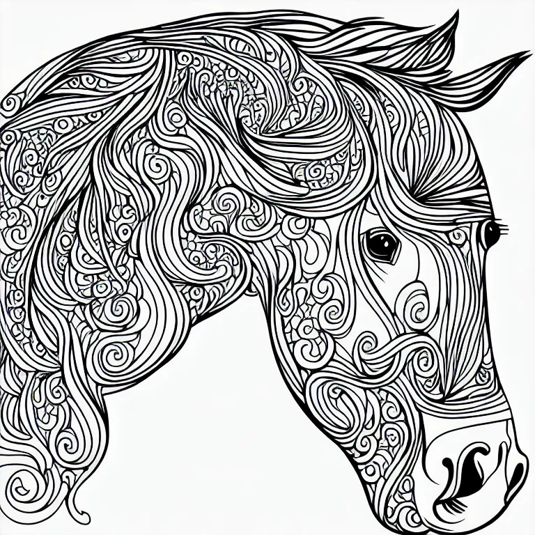 Image similar to beautiful horse, ornamental, fractal, line art, vector, outline, simplified, colouring page