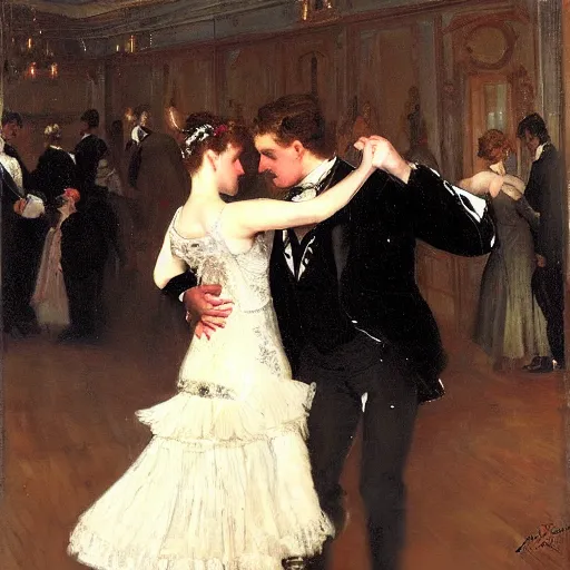 Prompt: victorian ballroom dance by alfred stevens