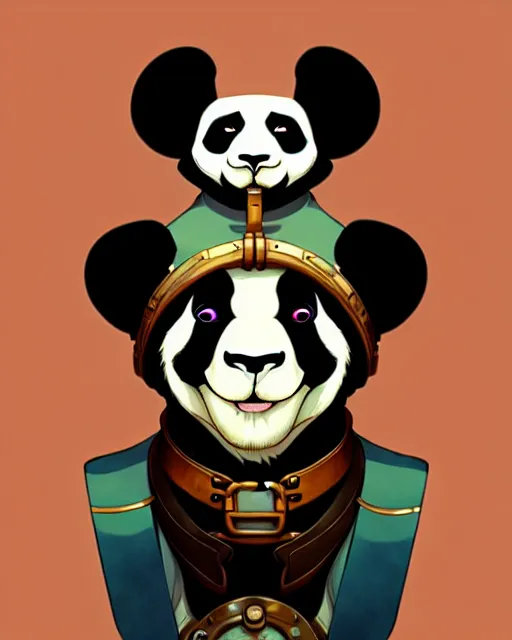 Image similar to don bluth, loish, artgerm, joshua middleton, steampunk, clockpunk anthropomorphic panda, full sailor suit, symmetrical eyes symmetrical face, colorful animation forest background