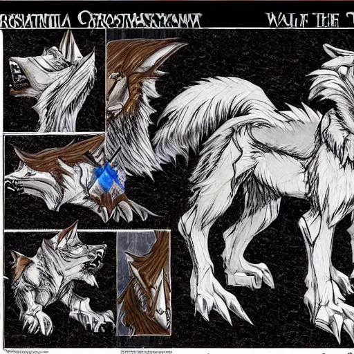 Prompt: castlevania symphony of the night model sheet of a warg, wolf