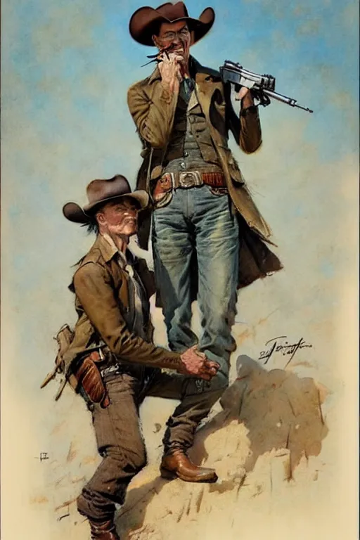 Image similar to (((((1950s wold west gunfighter cover art . muted colors.))))) by Jean-Baptiste Monge !!!!!!!!!!!!!!!!!!!!!!!!!!!