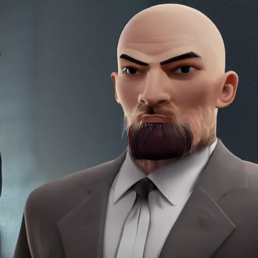 Image similar to short man with beard and flat top as hitman