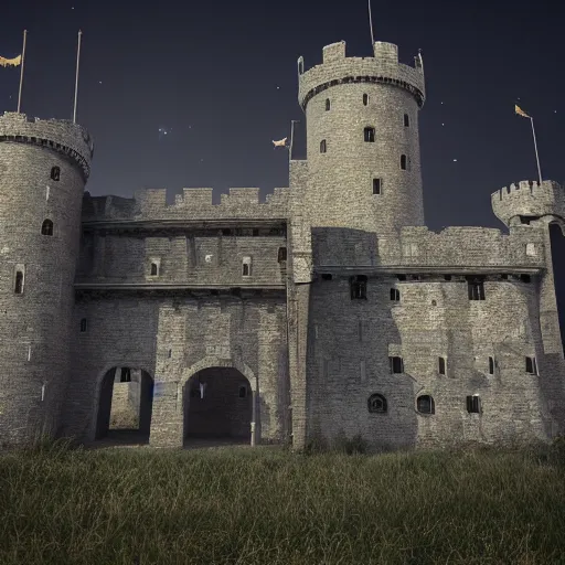 Prompt: medieval castle, night, octane render, high detailed, realistic, mystical