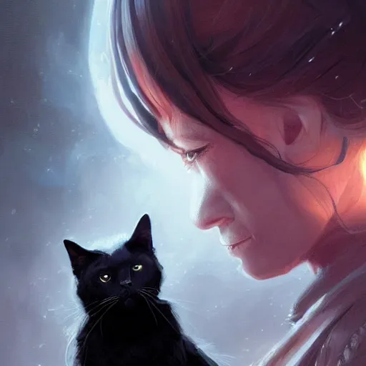 Image similar to Portrait of a black cat wizard, magic, fantasy, magical, intricate, cinematic lighting, highly detailed, digital painting, artstation, concept art, smooth, sharp focus, illustration, art by Artgerm and Greg Rutkowski, Cgsociety