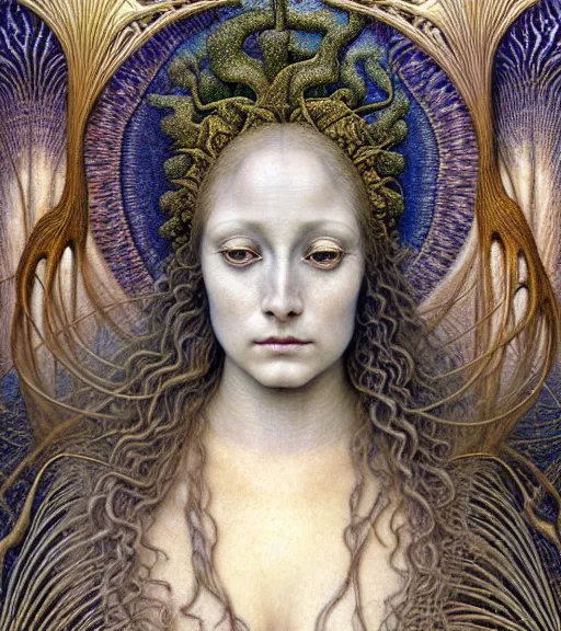 Image similar to detailed realistic beautiful nerite goddess face portrait by jean delville, gustave dore, iris van herpen and marco mazzoni, art forms of nature by ernst haeckel, art nouveau, symbolist, visionary, gothic, neo - gothic, pre - raphaelite, fractal lace, intricate alien botanicals, ai biodiversity, surreality, hyperdetailed ultrasharp octane render