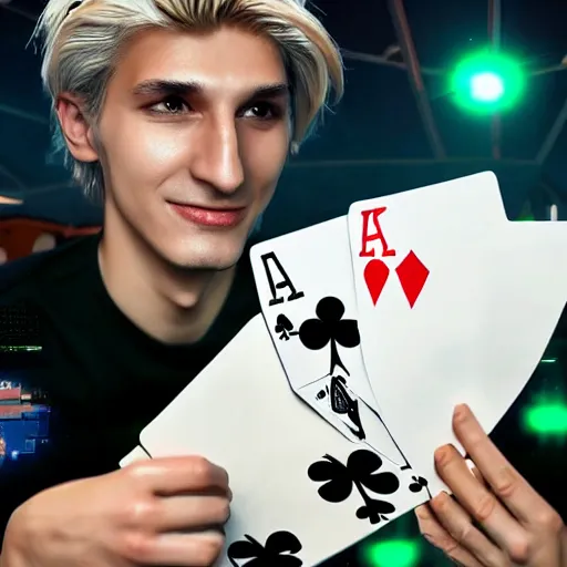 Image similar to a high quality photo of handsome gigachad XQC gambling, photorealism, 8k, artstation