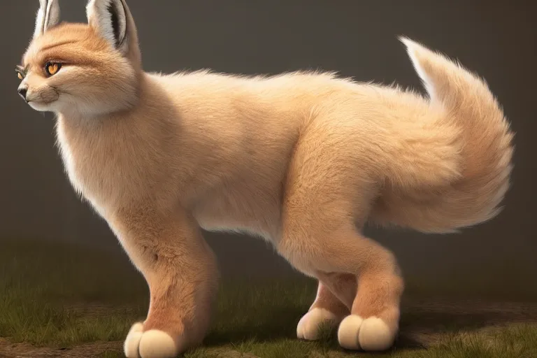 Image similar to The fluffiest little fur creature in the world, hybrid from cat caracal fox, fullbody, oil painting, disney, zootopia, unreal 5, DAZ, hyperrealistic, octane render, RPG portrait, dynamic lighting, fantasy art, beautiful face