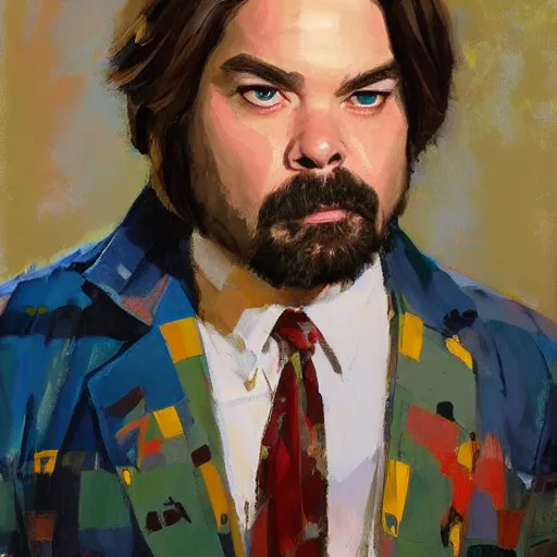 Image similar to a highly detailed beautiful portrait of matt berry as jackie daytona, by gregory manchess, james gurney, james jean