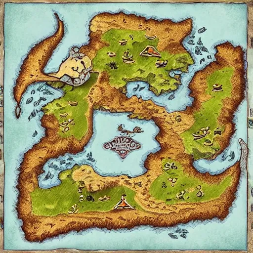 Prompt: dungeons and dragons map that is shaped like a fox, digital artwork