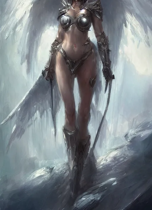 Image similar to concept art, angel knight girl. by artstation trending, by joseph mallord william turner, luis royo, konstantin razumov, cinematic lighting, highly detailed