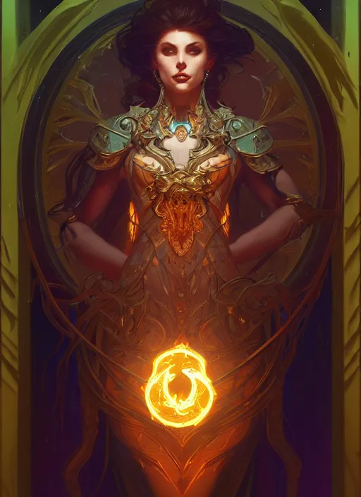 Image similar to portrait of god of death, fantasy, glowing lights!! intricate, elegant, highly detailed, artstation, concept art, smooth, sharp focus, hearthstone, illustration, art by artgerm and greg rutkowski and alphonse mucha, 8 k