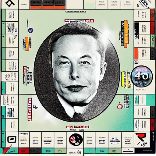 Prompt: Elon Musk's head as a Monopoly token