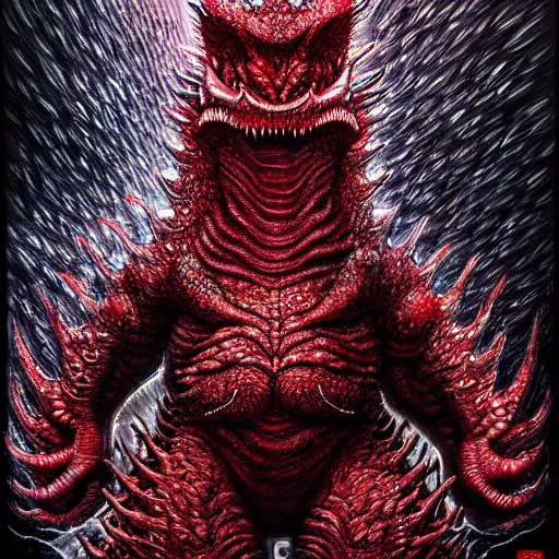 Image similar to shin godzilla, highly detailed, digital painting, smooth, sharp focus, illustration, ultra realistic, 8 k, art by hideaki anno and shinji higuchi