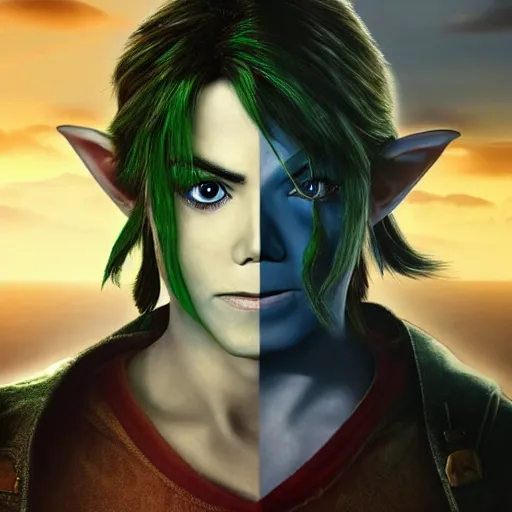 Image similar to 8k hyper realistic HDR portrait photo of Link from Legend Of Zelda with Michael Jackson’s face