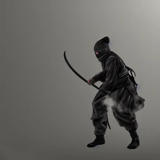 Prompt: photo realistic ninja with a katana smoking cigarette